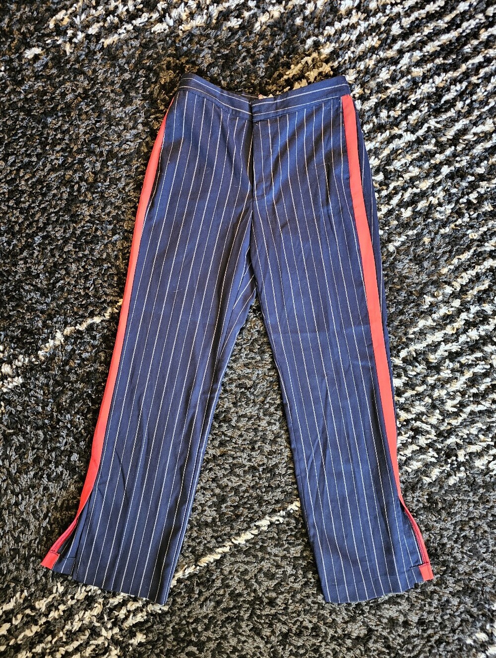 Urban Outfitters Navy Pinstripe Pants with Red Side Stripe